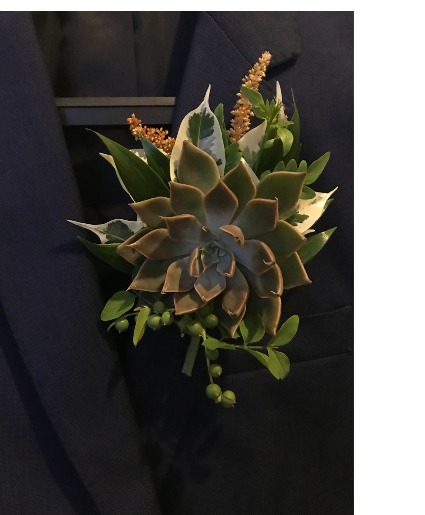 Boutonniere with Succulents Wedding Flowers