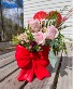 Bow Love  Premium bow vase w/roses and mixed flowers