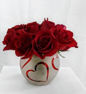 Bowl of Hearts Rose arrangement