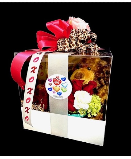 Box Of Love Stuffed Animal, Chocolates, Floral and Side Gift