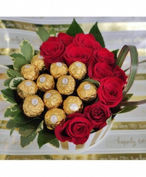 Box of roses and chocolates  Floral box arrangement