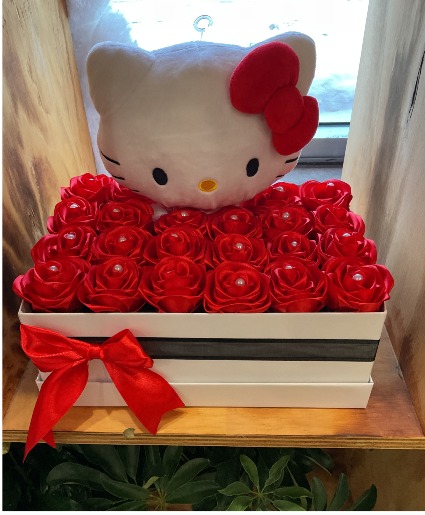 Box of Roses With Hello Kitty Plush  Stuffed Animal