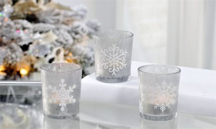 Boxed Glass Snowflake Tealight Candle Cups 3 Set Gift Item