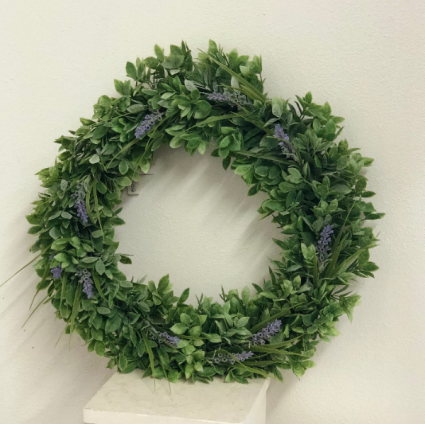 boxwood and lavender silk wreath