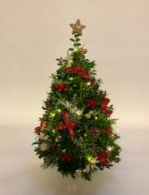 Boxwood Christmas Tree with Lights Arrangement