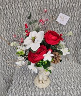 Boy Holding Pot of Silk Flowers 