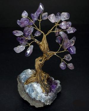 Brazilian Amethyst Bonsai Tree with crystal base Crystals