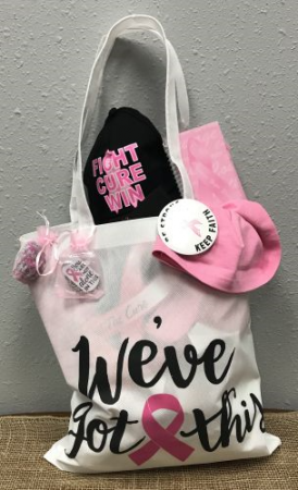 Breast Cancer Awareness Tote Bag full of Think Pink Gifts