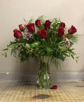 Breathless Tall red rose arrangement