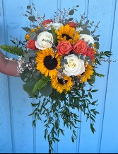 Orange Roses & Sunflowers Bridal Bouquet 