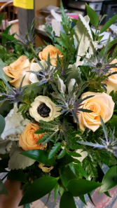 Bridal Bouquet Anemone, thistle and Roses