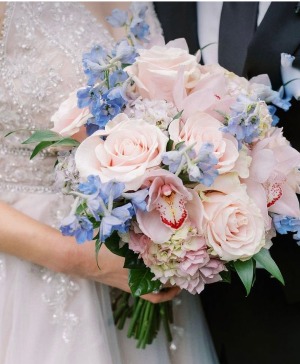 Bridal Bouquet Touch Of Dusty Pink & Blue Wedding Bouquet