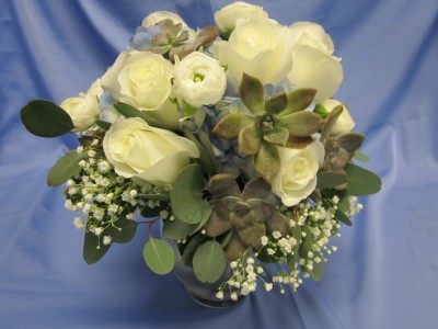 Bridal Bouquet, White Roses and Succulents Bridal Bouquet