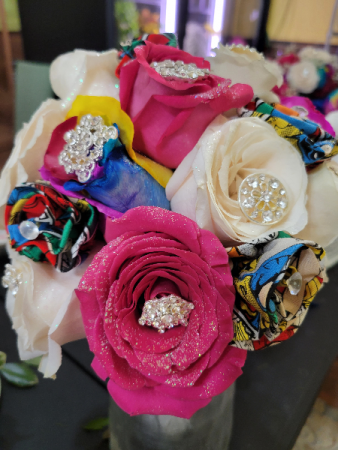 Bridal Bouquet with Comic Book Roses  in Charlotte, NC | L & D FLOWERS OF ELEGANCE