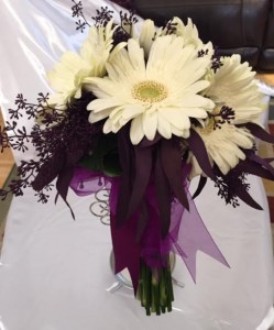 Bride's Bouquet - Gerberas  White on Purple