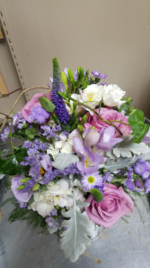 Bridesmaids in lavender and dusty Miller  Wedding bouquet 