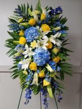 Bright and Blues Standing Spray Funeral Standing Spray