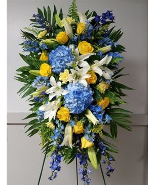 Bright and Blues Standing Spray Funeral Standing Spray