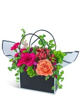 Bright and Bold Blooming Tote Flower Arrangement