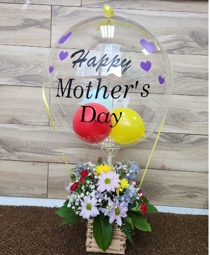 Bright and Cheerful Hot Air Ballon  Fresh flowers with large balloon 