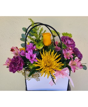 Bright and Cheery Purse of Posies Arrangement