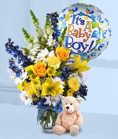 bright baby arrangement with bear and balloon included