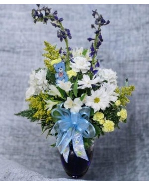 Bright Baby Boy Welcoming FHF-BB217 Fresh Flower Arrangement (Local Delivery Area Only)