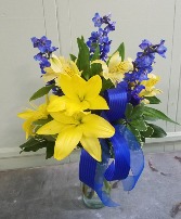 Bright Blue & Yellow Vase Arrangement
