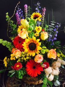 Bright colored mixed floral basket