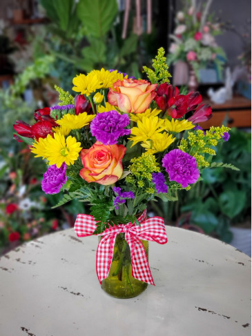 Bright Mason Jar with Roses Designer's Choice in Warsaw, IN | ANDERSON FLORIST & GREENHOUSE