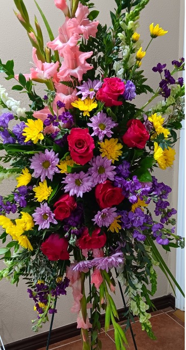 Bright & Colorful Standing Spray in Fort Worth, TX | Luna's Florist
