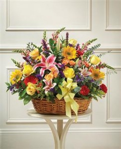 Bright Flower Sympathy Basket Funeral - Sympathy