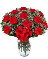 Bright Happy Red Carnation  Fresh Floral Vase Arrangement