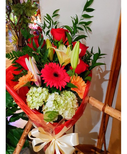 BRIGHT N' CHEERY BOUQUET Long Stems Presentation Style
