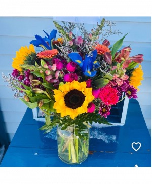 Bright Sunflowers and Iris 