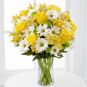Brighten Her Day Bouquet Mix of Yellow Roses and Daisies
