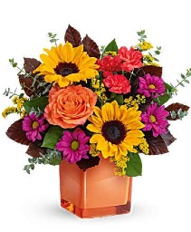 Brighten Sunflower Bouquet Cube Vase Arrangement