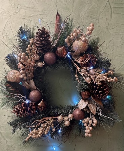 Bronze-Toned Lighted Grapevine Wreath Christmas