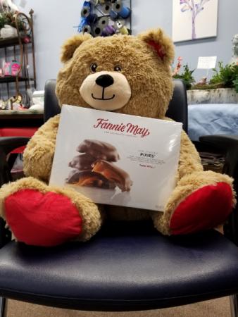 Brown Teddy Bear & choice of Fannie May Candy 