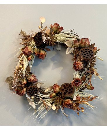 Brown Toned Faux Wreath Faux in Darien, CT | DARIEN FLOWERS