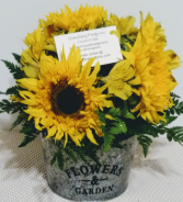 Bucket of Sunflowers Vintage Arrangement
