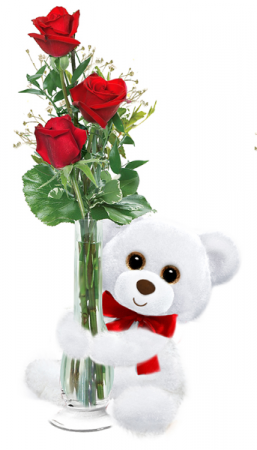 bud vase with bear huggum Valentine's Day