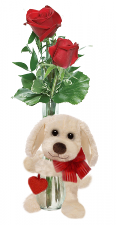 bud vase with dog huggum Valentine's Day