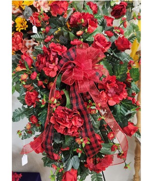 Buffalo Plaid Funeral Spray Silk Floral Funeral Spray