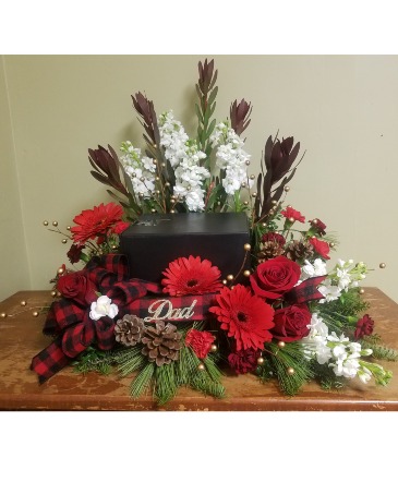 Buffalo Plaid Urn Design Urn not included  in Presque Isle, ME | COOK FLORIST, INC.