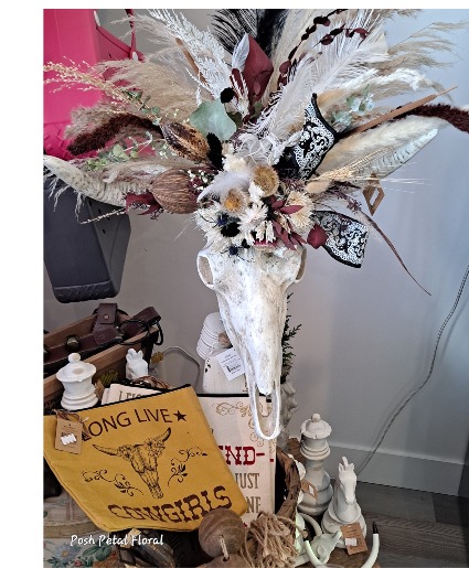 Bull Skull with Dried Flowers 