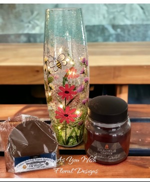 Bumble Bee LED vase with Krackle Candle and Peanut Gift