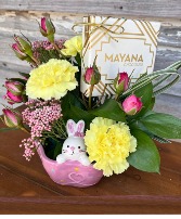 Bunny Bowl Full of Flowers & Chocolates Fresh Flower Arrangement in Key West, Florida | Petals & Vines