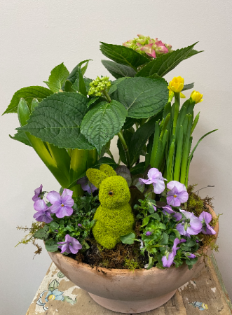 Bunny Planter Terracotta Bowl in Northport, NY | Hengstenberg's Florist