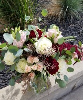 Burgandy and peach and creme bridal bouquet  